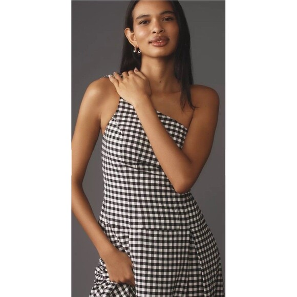 Anthropologie One Shoulder Gingham Midi Classic Dress Sz Lg NWT - Picture 1 of 9